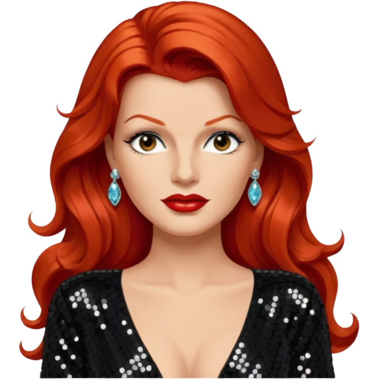 Rita Hayworth with long red hair, black sequin outfit emoji