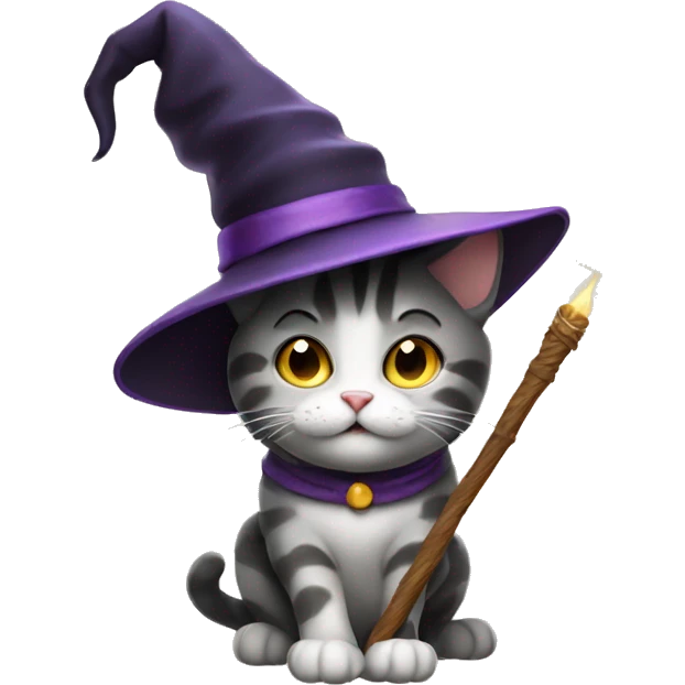 Cat with a witch hat and wand emoji