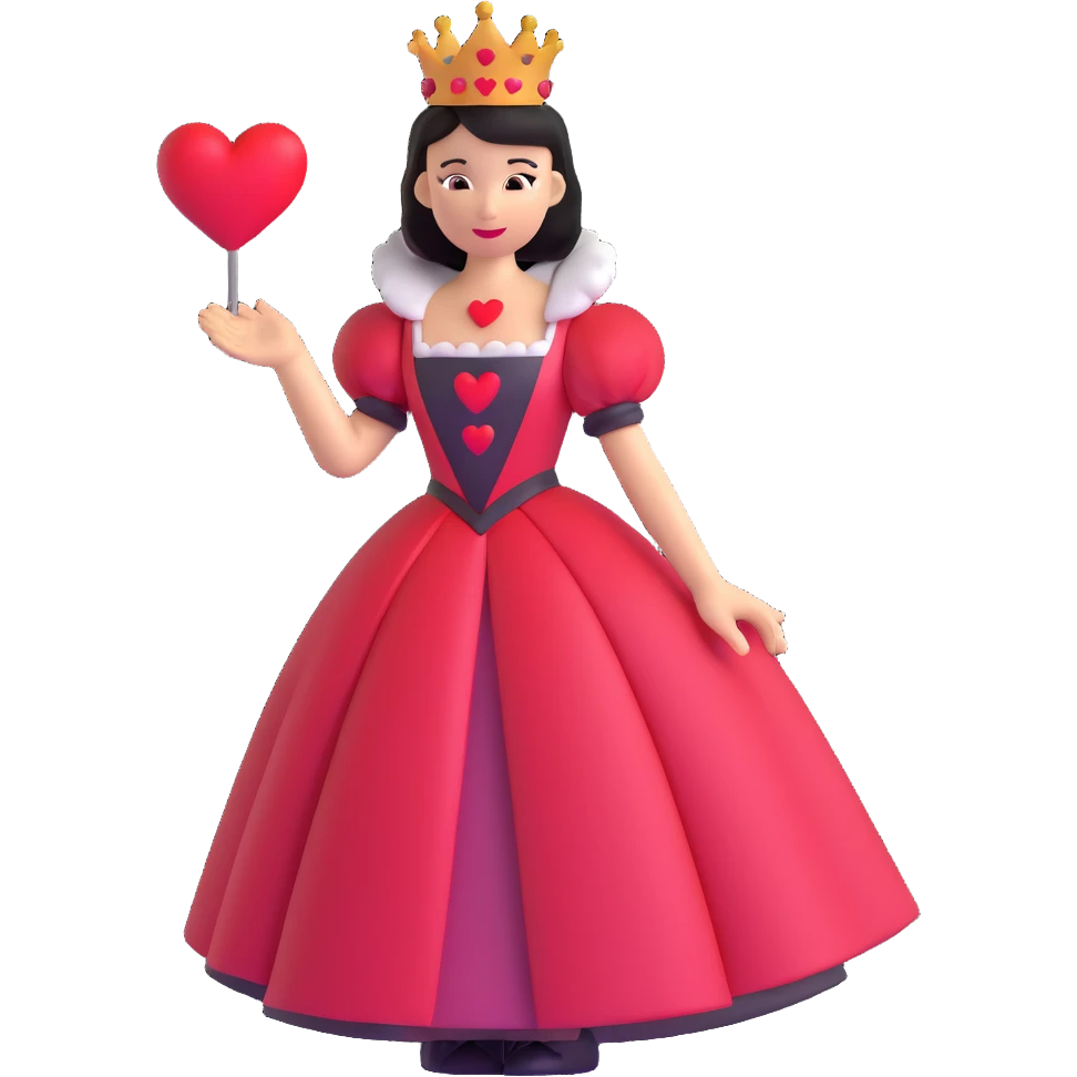 Queen of Hearts from Alice in Wonderland, wearing a red heart-shaped dress emoji