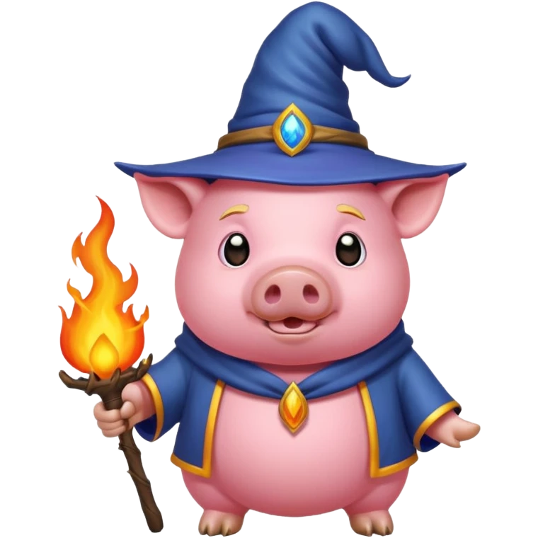 wizard pig holding fire emoji