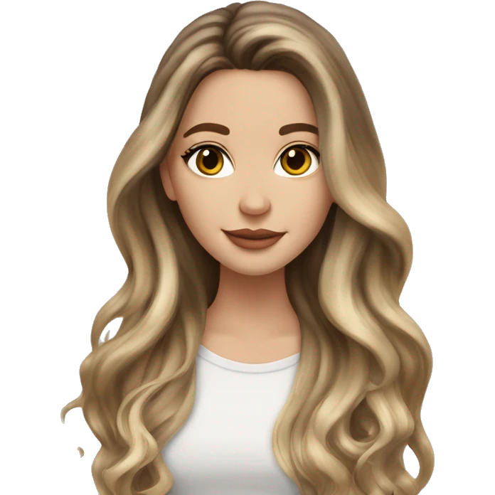 White girl with long voluminous brown hair with blonde highlights balayage, hazel eyes and nose ring emoji
