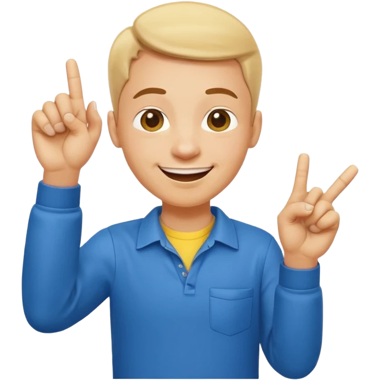 emoji of a happy cartoon person pointing downward toward the ground with both hands, standing upright, smiling warmly, both index fingers extended and pointing down clearly, simple light background, expressive and playful Apple emoji design showing the meaning “here / down here emoji