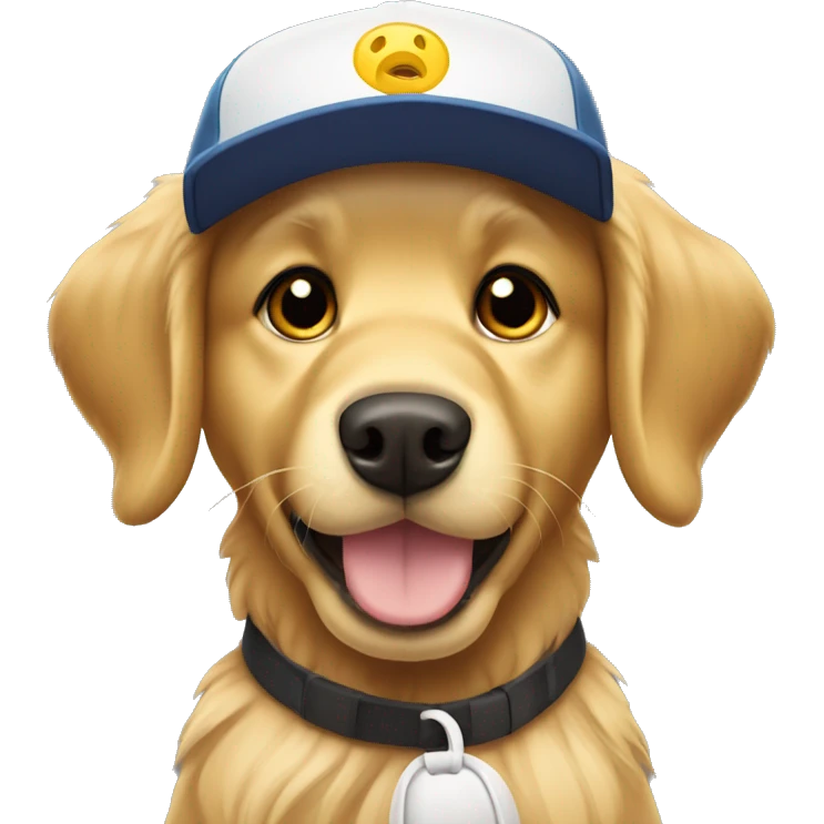 Golden retriever wearing a sports cap emoji