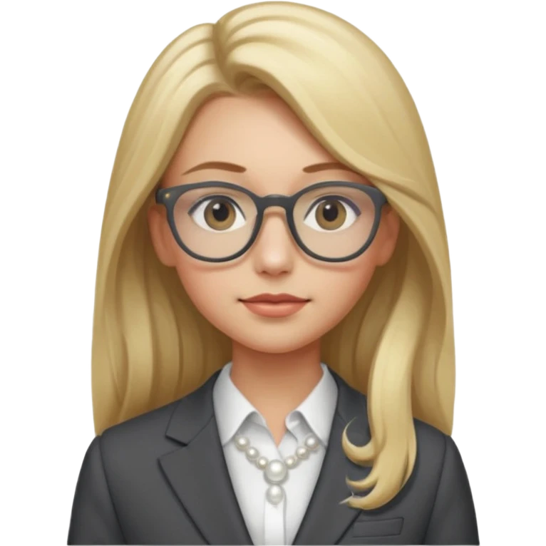 Please take the girl with laptop emoji and make her glassess light brown and her nose a bit smaller and pointier and she has blonde long hair and a dark grey suit and pearls emoji