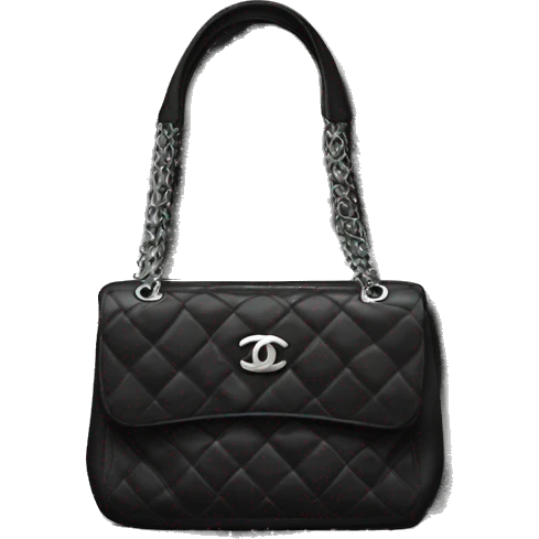 black Chanel purse with silver emoji