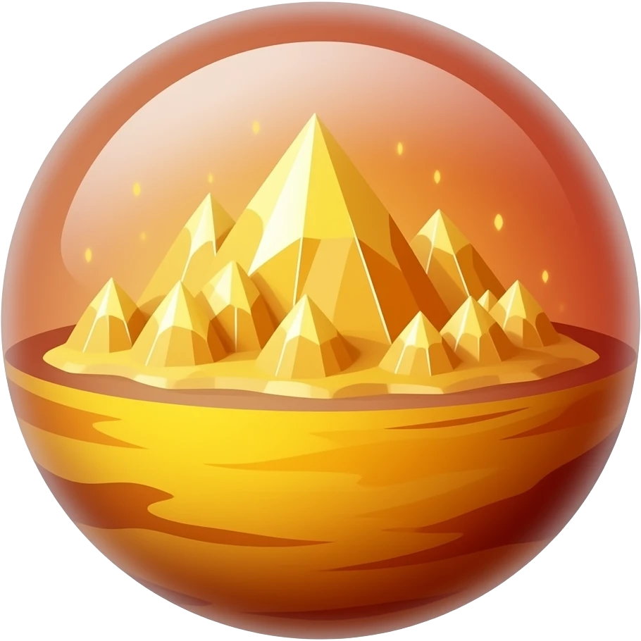 yellow, orange and red icon planet, crystal globe, surface covered in glowing crystals mountains emoji
