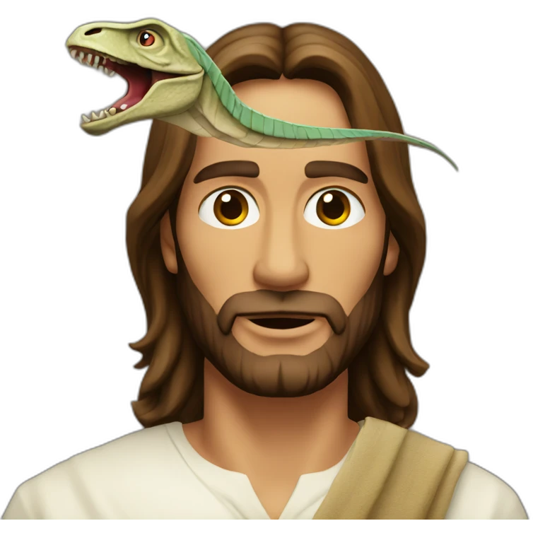 Jesus with a velociraptor head emoji