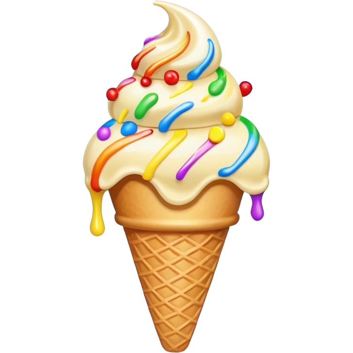 ice cream cone with vanilla scoop and rainbow sprinkles emoji