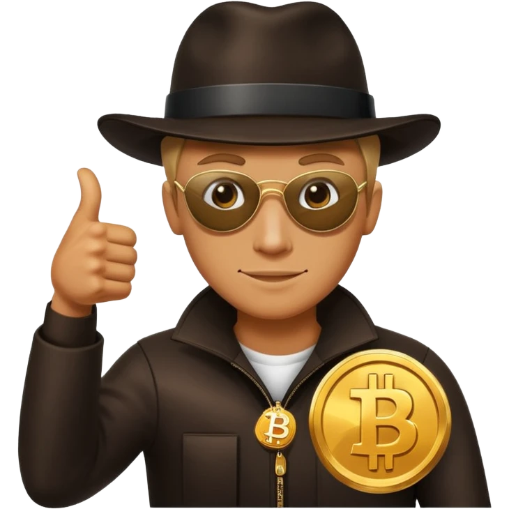 Bank robber thumbs up with Bitcoin emoji