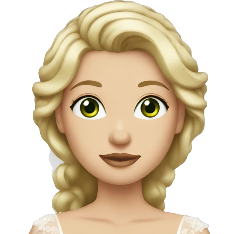 blonde haired, green eyed, bride with hair down emoji