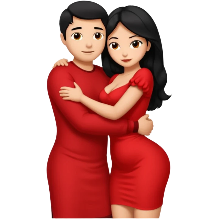 Голый Мужчина обнимает голую девушку, у него короткие черные волосы, у неё длинные черные волосы. У девушки большие миски и большая жопа. emoji