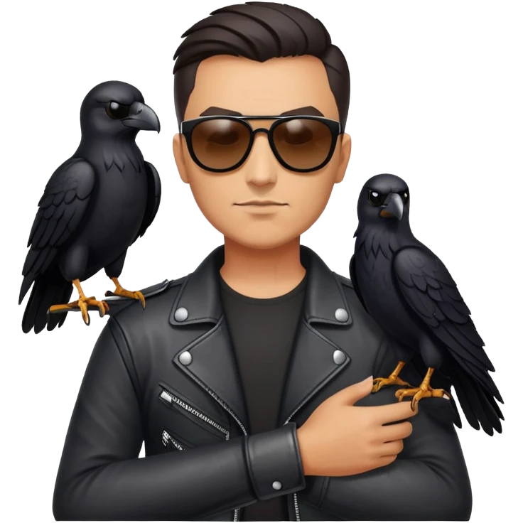 Biker with wings wearing sunglasses holding a raven emoji