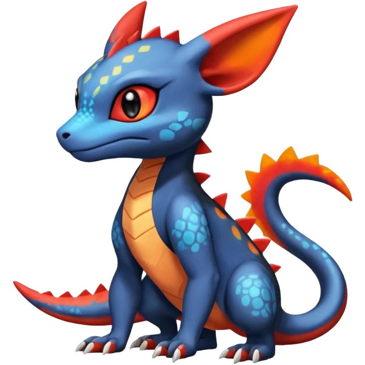 Cute Exotic Colorful Guilmon-Salandit-Umbreon-Charmeleon-Fakémon-hybrid-creature (full body)  emoji