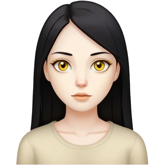 woman with black straight hair, very pale skin, yellow amber eyes emoji