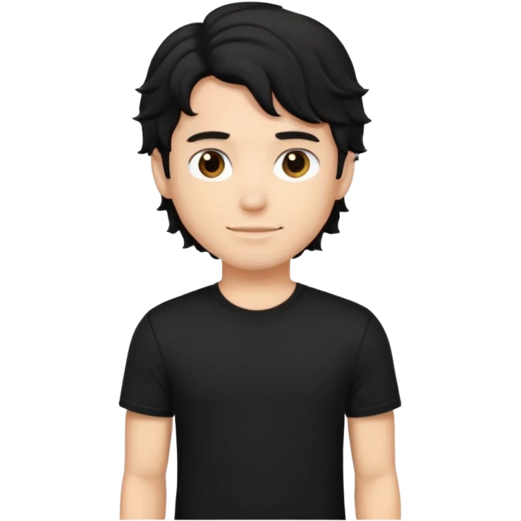 zumbie masculino cabelo ondulado médio preto, camiseta preta emoji