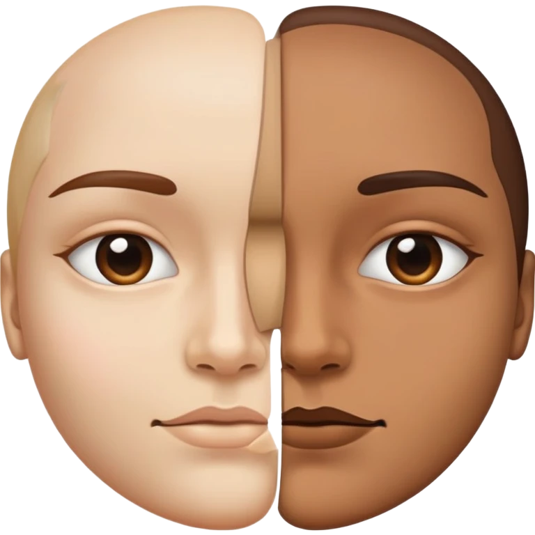 face split into two halves, one half realistic, other half art style emoji