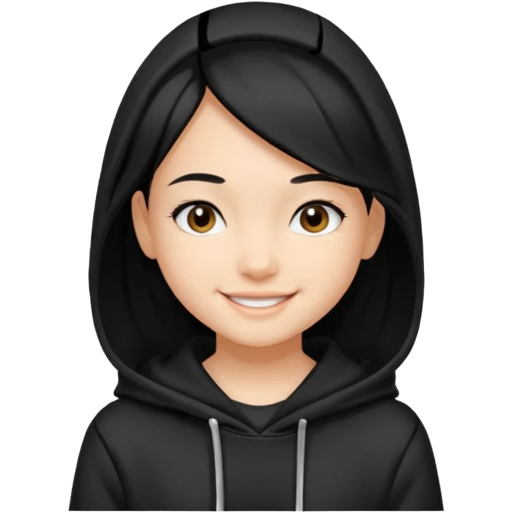 후드티 입은 초딩여자 아이. 검은색 후드티와 검은 머리.  emoji