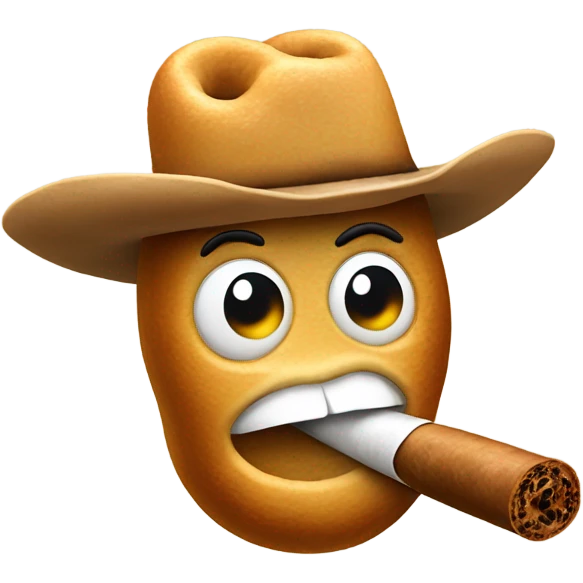 A bagel wearing a cowboy hat smoking a cigar emoji