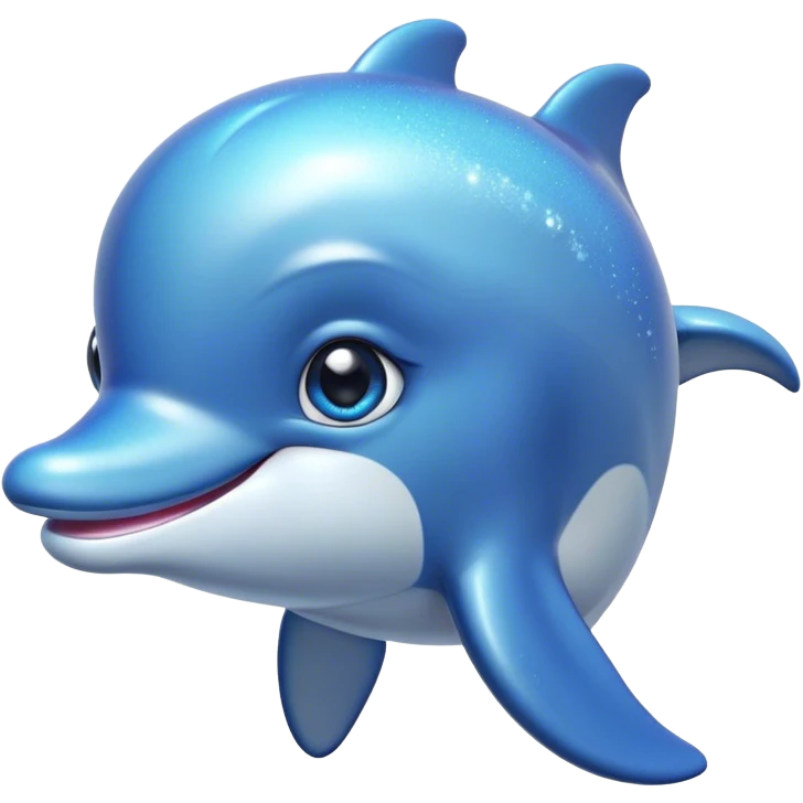 Cinematic Cute Dolphin Portrait Emoji, Head tilted playfully and inquisitively, featuring a smooth, streamlined body with shimmering, silvery-blue skin and round, sparkling eyes full of playful charm, Simplified yet irresistibly adorable features, highly detailed, glowing with a warm, friendly oceanic glow, high shine, affectionate and lively, stylized with a touch of aquatic whimsy, soft glowing outline, capturing the essence of a mischievous yet loving dolphin that appears as if it could splash out of the screen into your arms! emoji