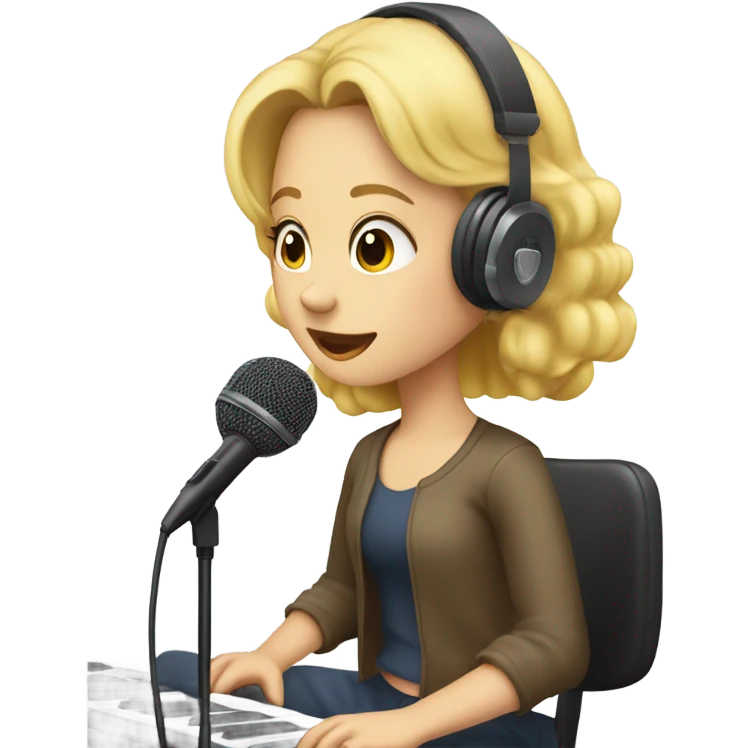 girl with blonde hair records a podcast emoji