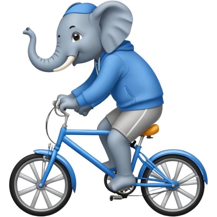 Elephant on a bike wearing blue hoodie emoji