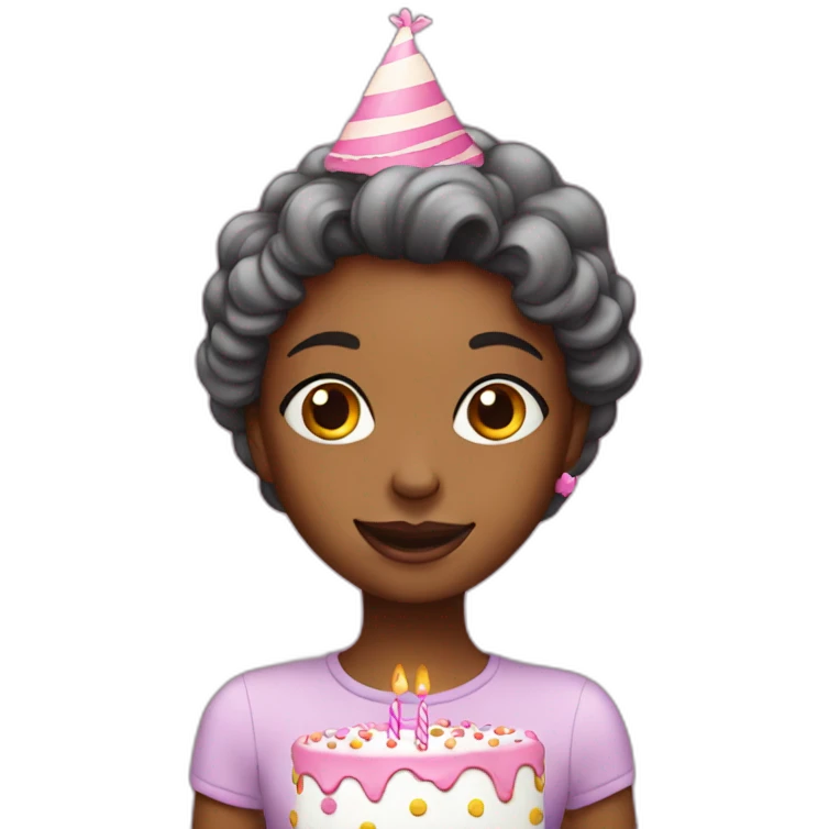 Birthday girl with cake emoji