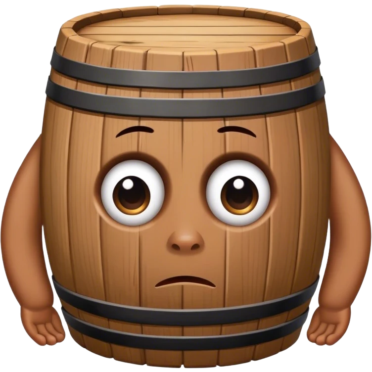Wooden barrel with sad eyes and little feet  emoji