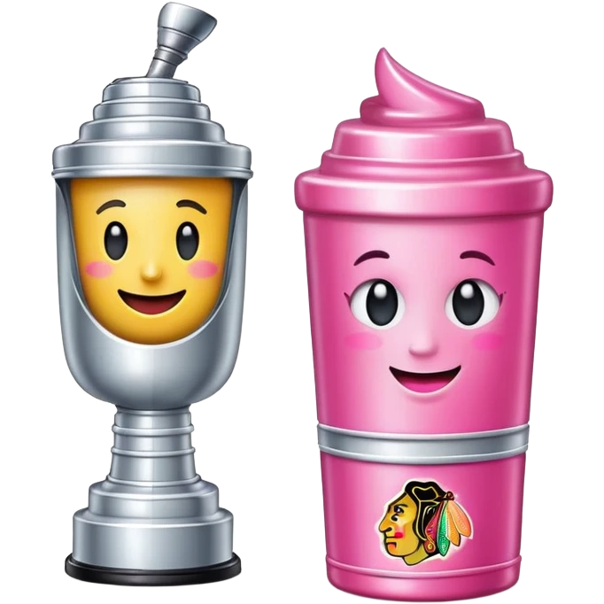 happy emoji with sparkly lip gloss next to a Stanley cup emoji