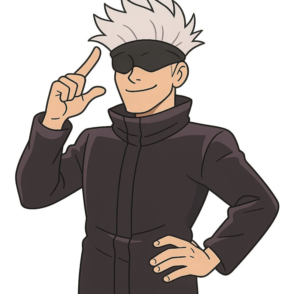 Satoru Gojo, iconic anime sorcerer, white hair, blindfold, confident pose, western adult animation cartoon style emoji