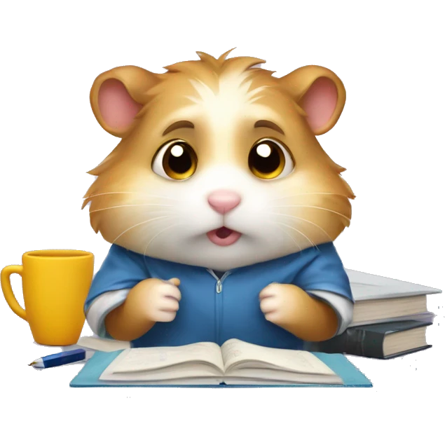 University hamster student, Study hard, lots of assignment deadline, tired, study at Night, using computer  emoji