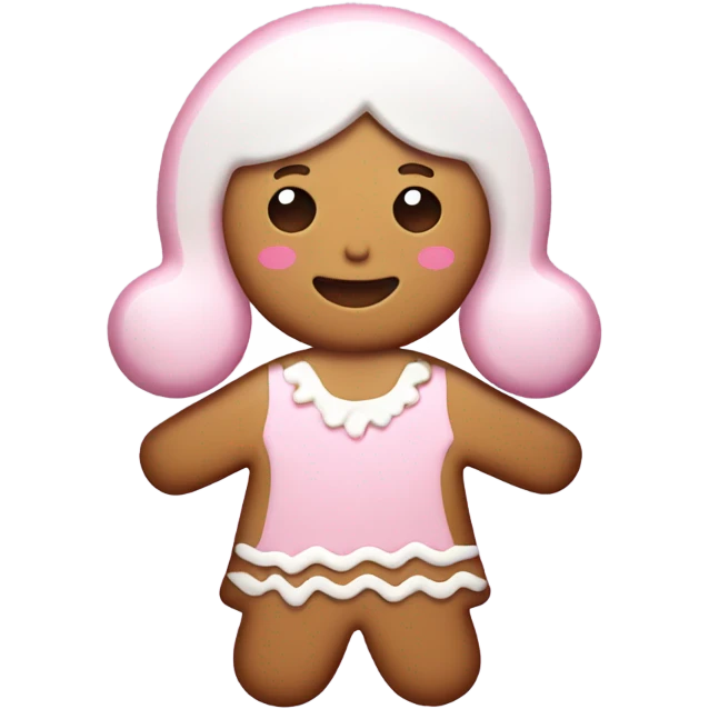 gingerbread cookie in the shape of a girl with light pink and white icing emoji