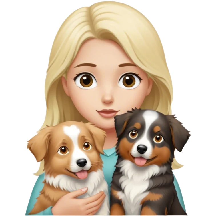 Blonde girl holding two australian shepherds emoji