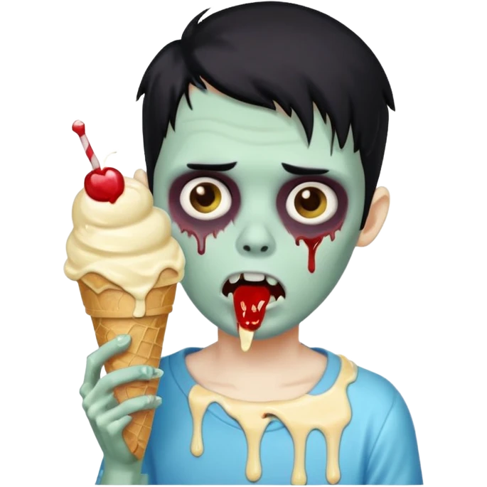 zoombie boy black hair, eating ice cream emoji