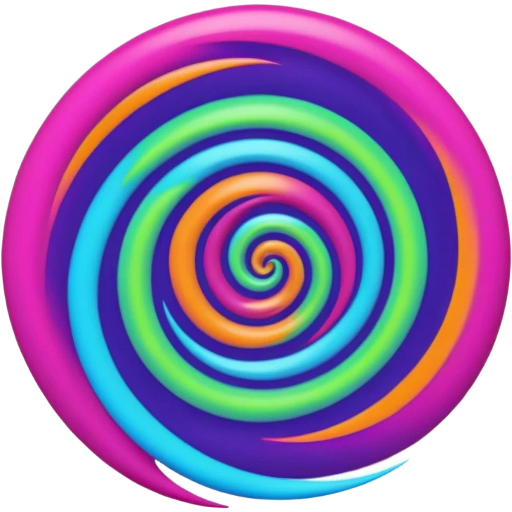 create  a Circular emoji, thin black outline, neon energy tornado vortex, clockwise glowing spiral, blue and green outer swirls, magenta and purple core, red inner arc, yellow-orange base glow, smooth gradients, psychedelic futuristic style, high saturation, intense glow, centered emoji