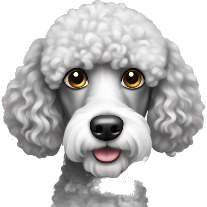 Grey and white poodle doodle dog w big eyebrows emoji