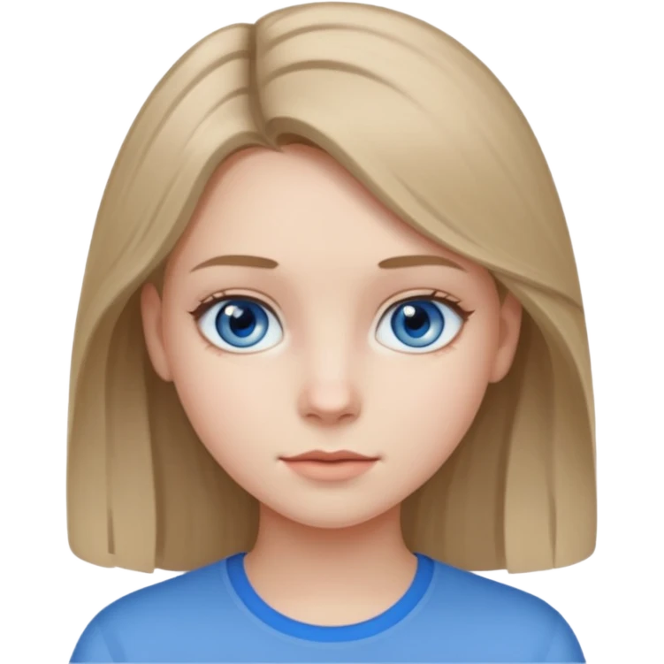 Teen girl with dark blond 1b hair and grey blue eyes and pale skin  emoji
