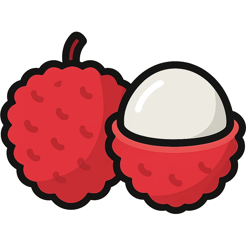 Lychee fruit with its distinctive bumpy reddish skin and single small fruit with translucent white flesh emoji