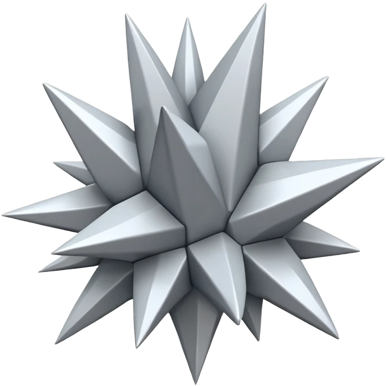 "iOS-style 3D emoji: single irregular jagged spike cluster in light gray and white, sharp edges, subtle glossy reflections, dynamic angles suggesting sudden impact; no circles, no faces, no text, abstract only emoji
