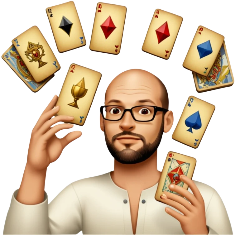 Man with floating tarot cards emoji