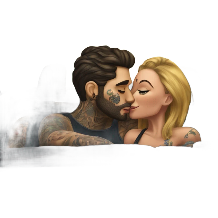 Hyper Realistic gorgeous woman and handsome tattooed man kissing in the front seat of a car emoji