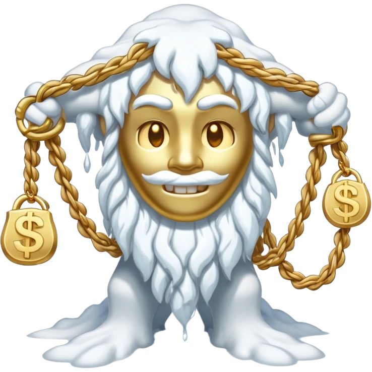 Snow elemental shaped more like a human—think tall, jointed limbs, maybe even facial expressions made of snow flaunting money wearing gold rope chain emoji