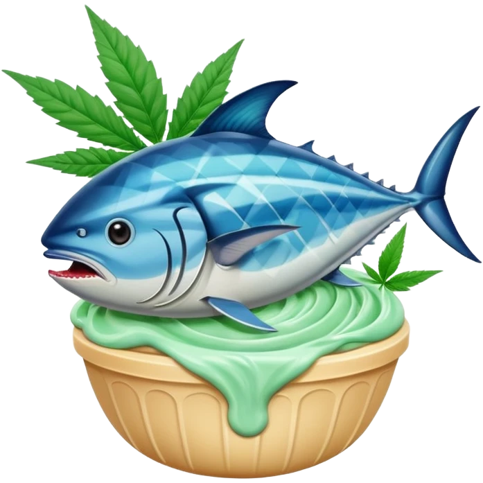 bluefin tuna in a gelato with cannabis leaf emoji