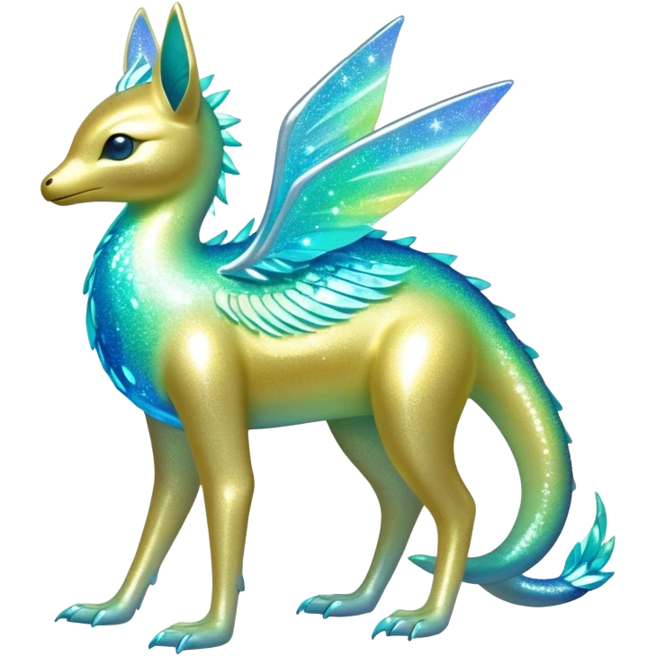 Shiny Exotic Nebulae Colorful Neon-colored Glittery Ethereal Sparkly Iridescent Amaura-Aurorus-Fakémon-hybrid-creature (full body)  emoji