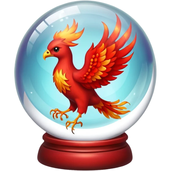 A red fiery phoenix inside a transparent crystal ball with no stand emoji