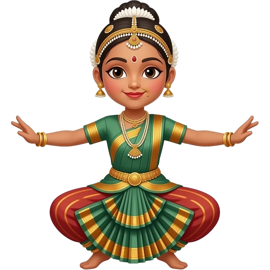 Light brown skin girl in a bharatnataym dress doing some type of advanced pose emoji
