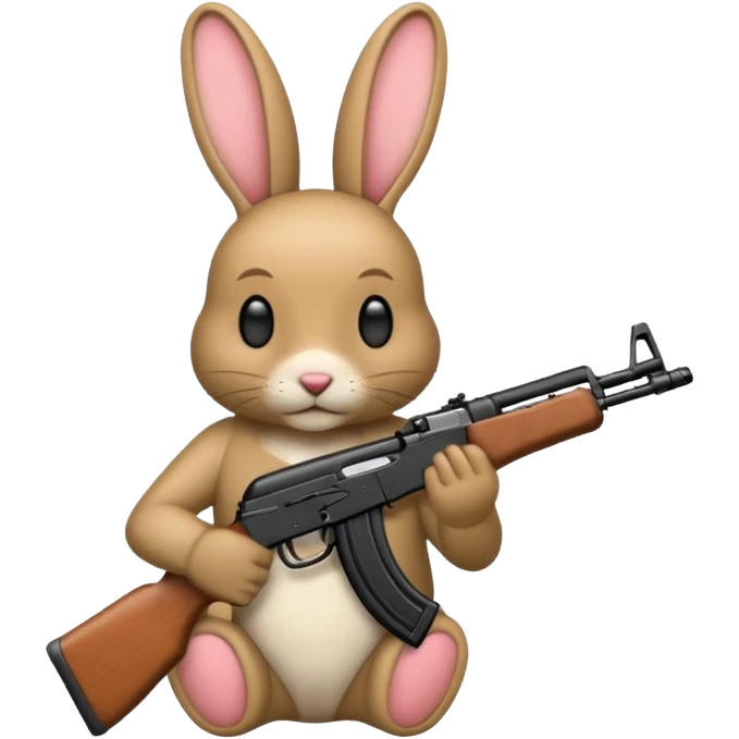 Crea un emoji de un conejo sosteniendo una  Ak47 con pasamontañas enojado negro emoji