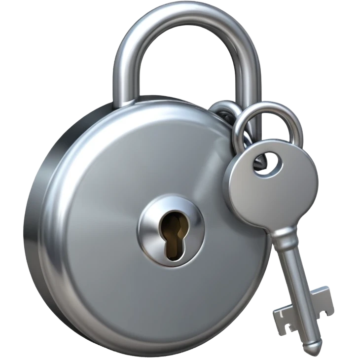 A chrome silver lock and key emoji, smooth metallic surfaces, glossy reflections, luxury swag vibe, minimal iOS emoji style, centered on clean white background emoji