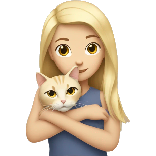 Blonde girl snuggling beige cat emoji