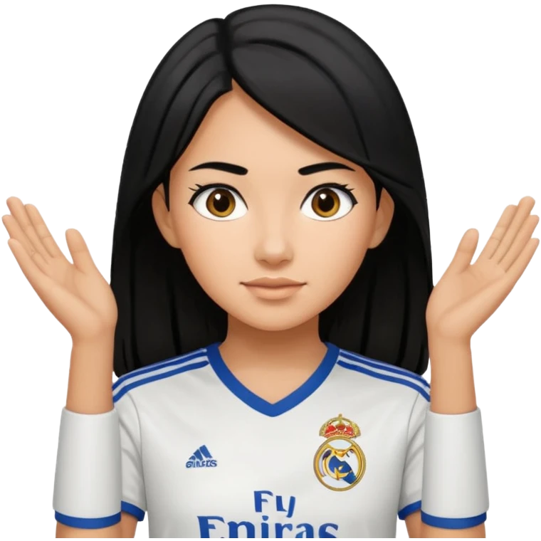 A girl with black hair wearing a real madrid jersy  emoji