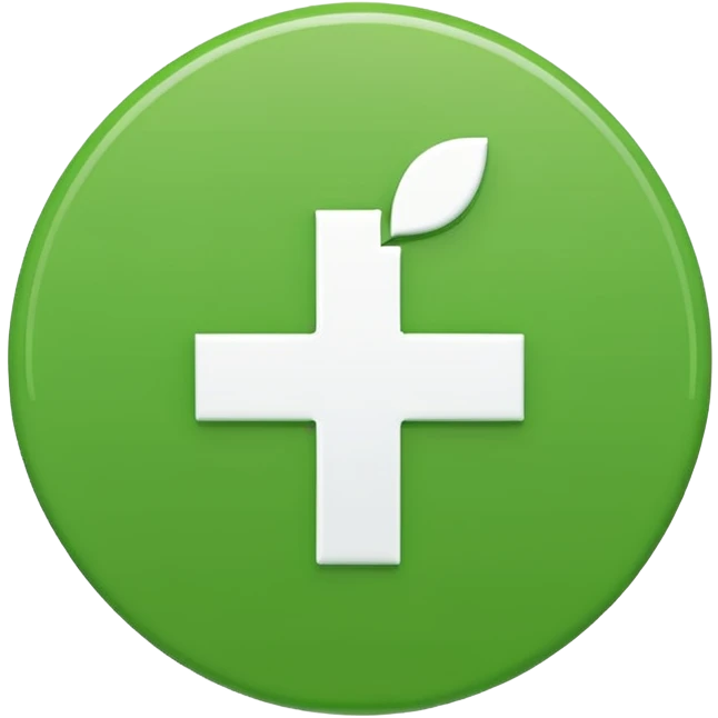 pure white plus sign centered on a solid green circle, apple emoji style, slightly larger plus sign emoji